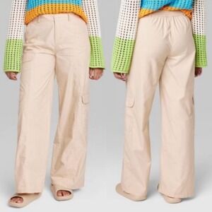 Wild Fable Womens 100%‎ Cotton Wide Leg Cargo Pants M Beige Grunge Baggy Loose